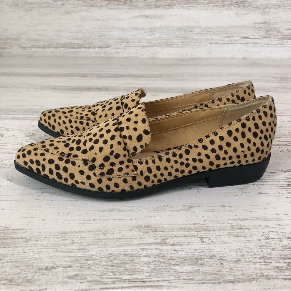 BAR III Cheetah Polka Dot Leopard Faux Vegan Suede Pointed Toe Loafers 6.5